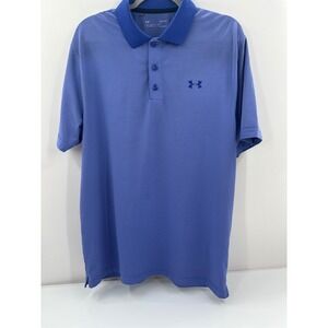 Under‎ Armour Mens HeatGear Striped Polo Shirt Blue Large Loose Fit Golf Tee